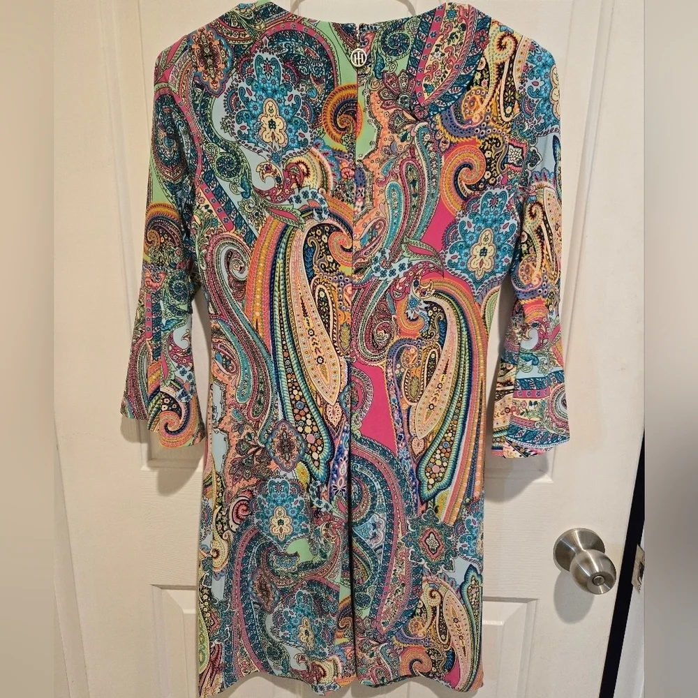 Tommy Hilfiger Jaipur Jersey Dress Sz 2P Multicolor Paisley 3/4 Bell Sleeve